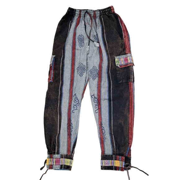 Hippie Boho Patchwork Harem Pants L 100% Cotton Unisex Ethnic Print pockets - Picture 1 of 10